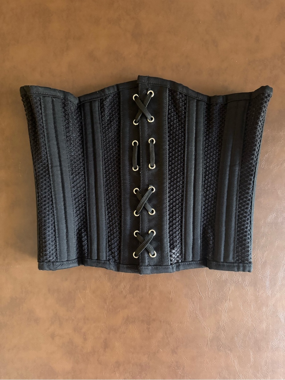 Black Mesh Lace-Up Corset Waist Cincher Belt Boned Shapewear Size Small